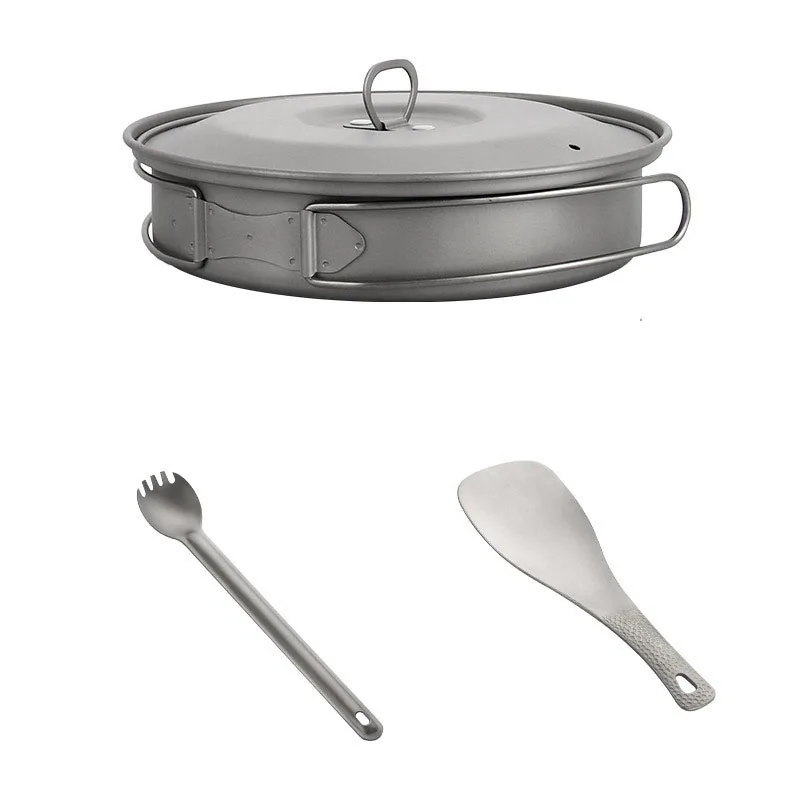 

5 Sets Titanium Pot Frying Pan with Folding Handle Tableware Rice Scoop Fork Scoop Integrated Fork Spoon Titanium Kitchenware