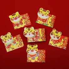 

6pcs 2022 Chinese Lucky Red Envelope Tiger Year Red Envelope New Year Red Packet Bronzing New Year's Bag