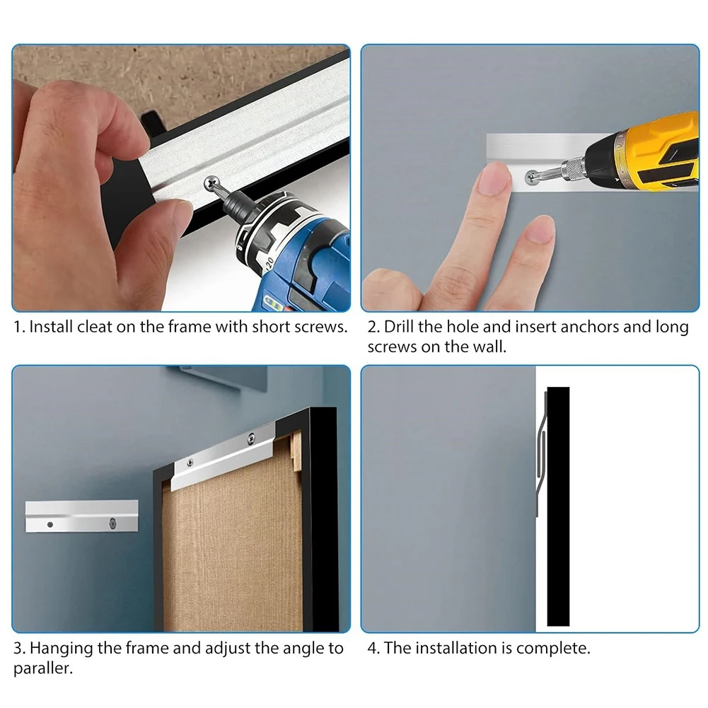 6 Pairs French Cleat Picture Hanger Heavy Duty Aluminum Z-Clamps with Screws Wall Mounting Bracket