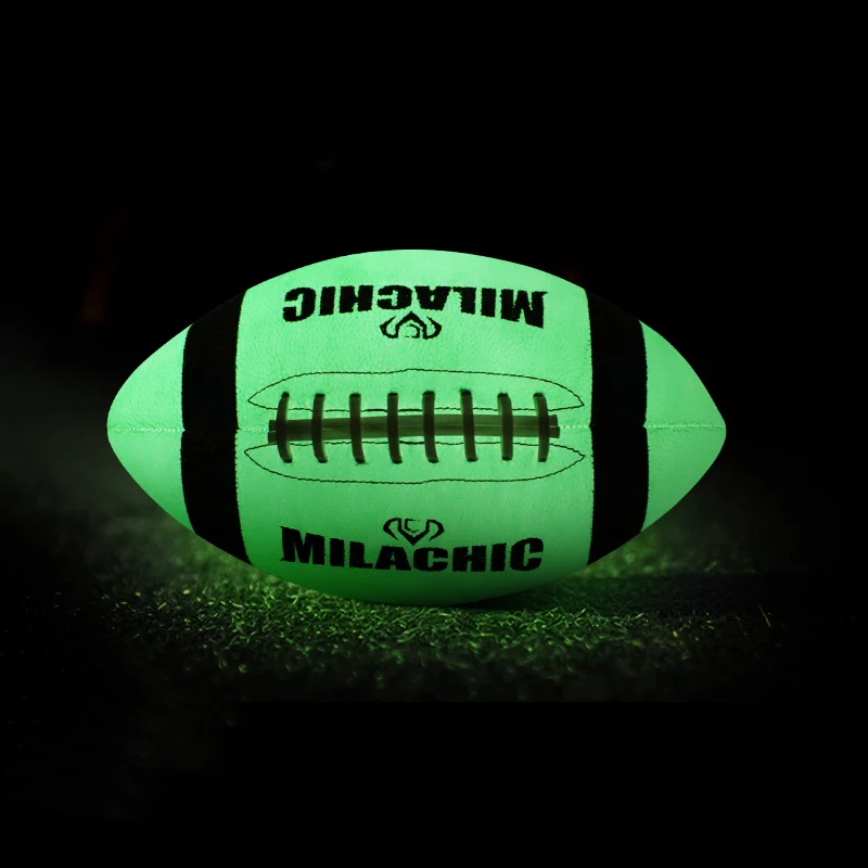 Revestimiento interior de goma para Rugby, superficie antideslizante, Material de cuero reflectante, color verde fluorescente, tamaño americano 6