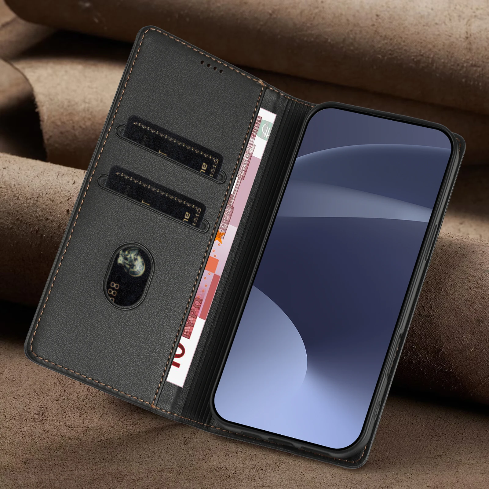 Luxury Leather Card Wallet Phone Case with Magnetic Closure and Protective Cover