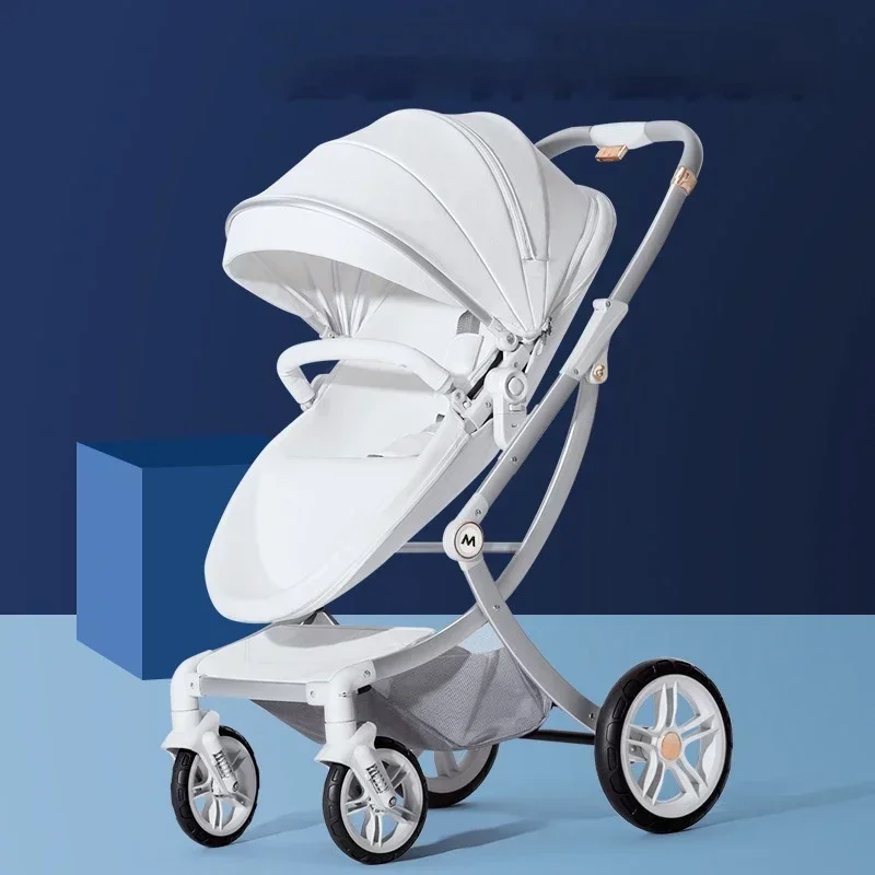 New Baby Stroller 2in1/3 In 1,Leather Luxury Baby Carriage with Car Seat,Eggshell Newborn Stroller High Landscape car