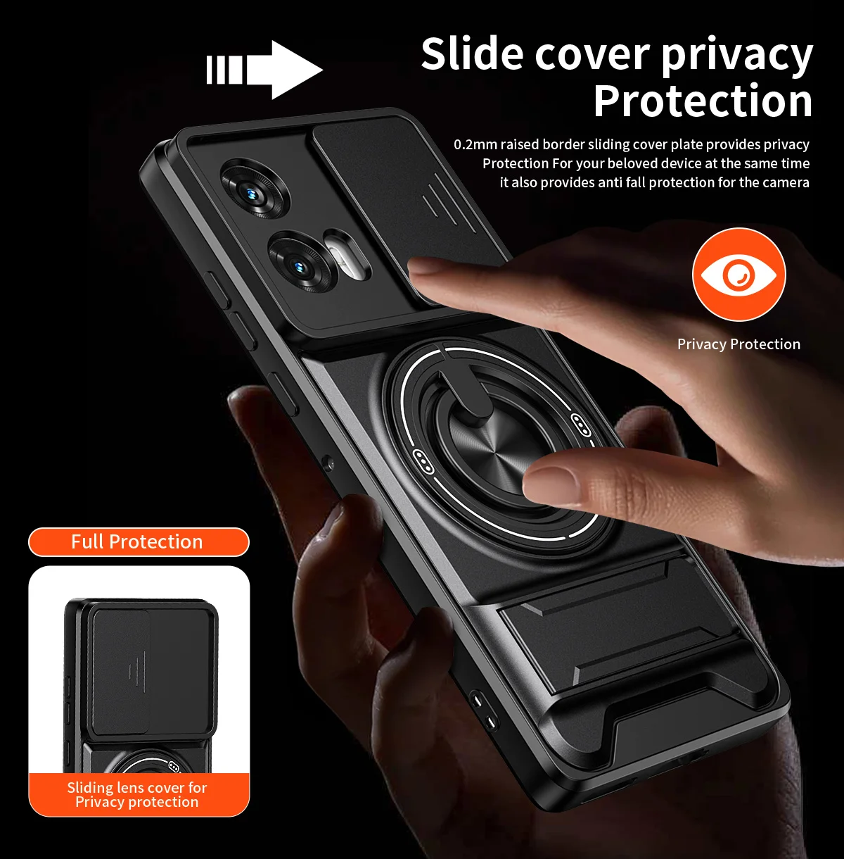 Rugged Shockproof Phone Case with Slide Lens Protector and Stand