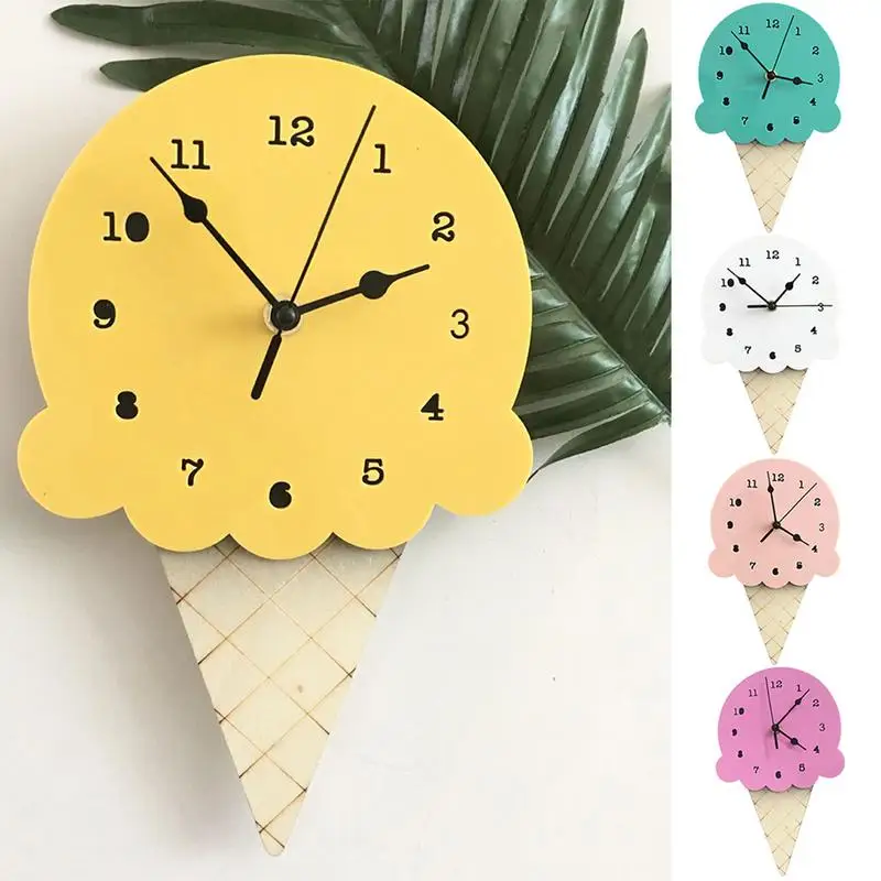 

Ice Cream Wall Clock Silent Wooden Clock For Home Living Room Easy To Read Numerals Ornaments Hanging Decor e For School Offices