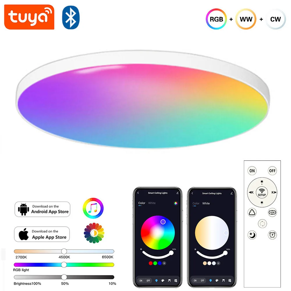 Tuya Smart Bluetooth Ceiling Light 25W 85-265V RGB Circular Ambient Lamp APP Control Work With Alexa Google Home for Home Decor