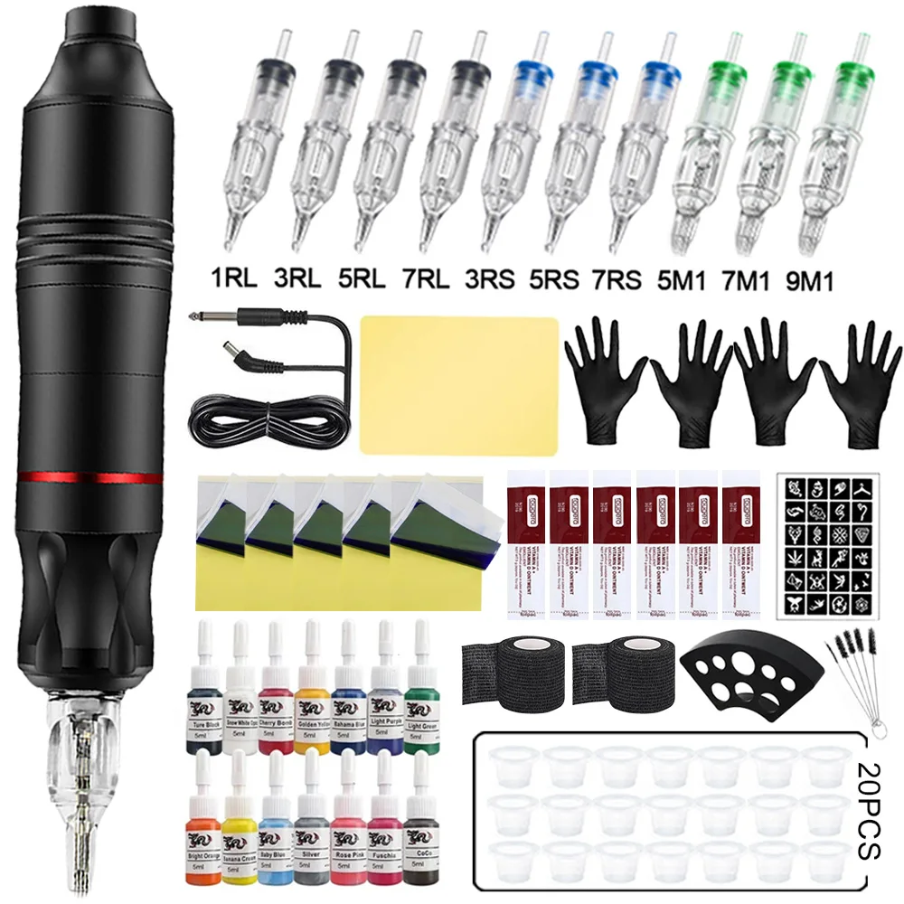 Tattoo Kit Professional Tattoo Machine Pen Set with Cartridge Needles Ink DC No Power Supply for Beginners tattoo kit tattoo supplies tattoo needles