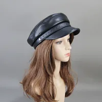 Winter Genuine Ladies 100% Cowhide Leather Baseball Women's Flat Cap Warm Army Military British Vintage Patrol Cadet Elegant Hat 1