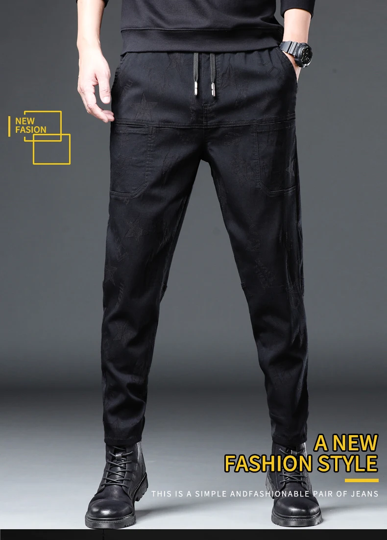Große Größe 5XL 6XL Herbst männer Sechs Tasche Casual Hosen Schwarz Grau Stern Brief Muster Stretch Gerade Mode Hosen männlichen – Detail 3