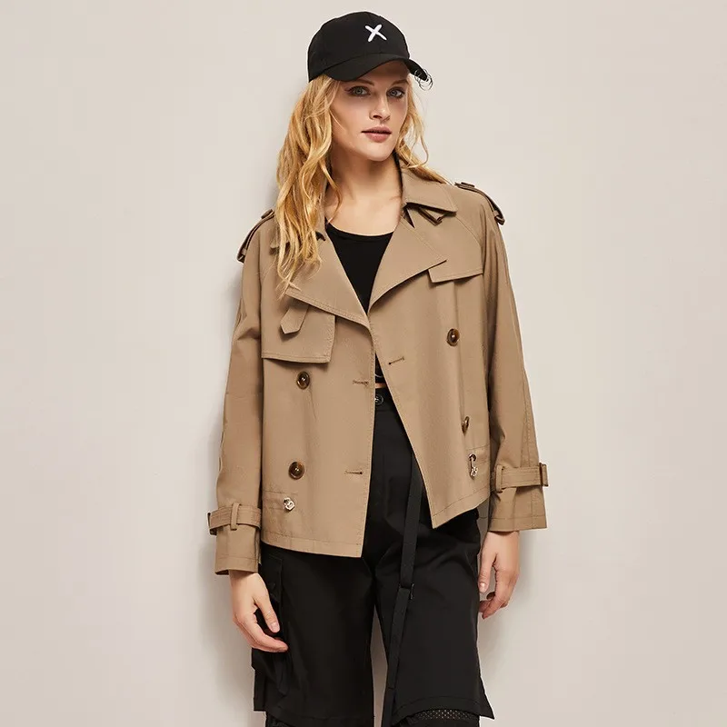 

Trench coat Women's 2023 spring new double-breasted loose and thin Korean style short coat