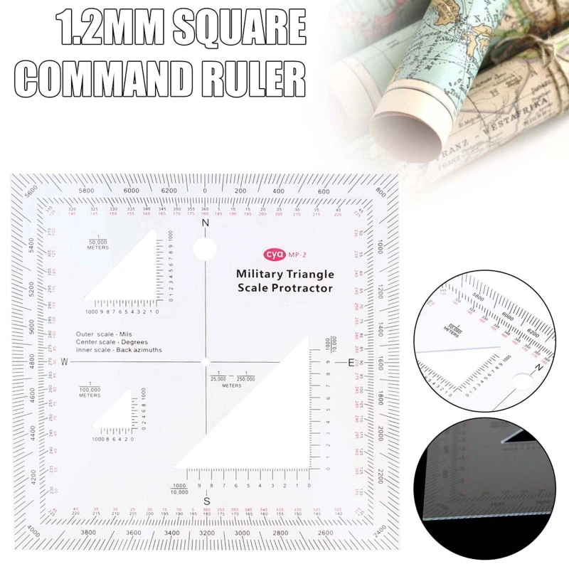 5x5'' Military MGRS Coordinate Scale Map Reading Land Navigation Topographical Map Scale Protractor 3 Kinds