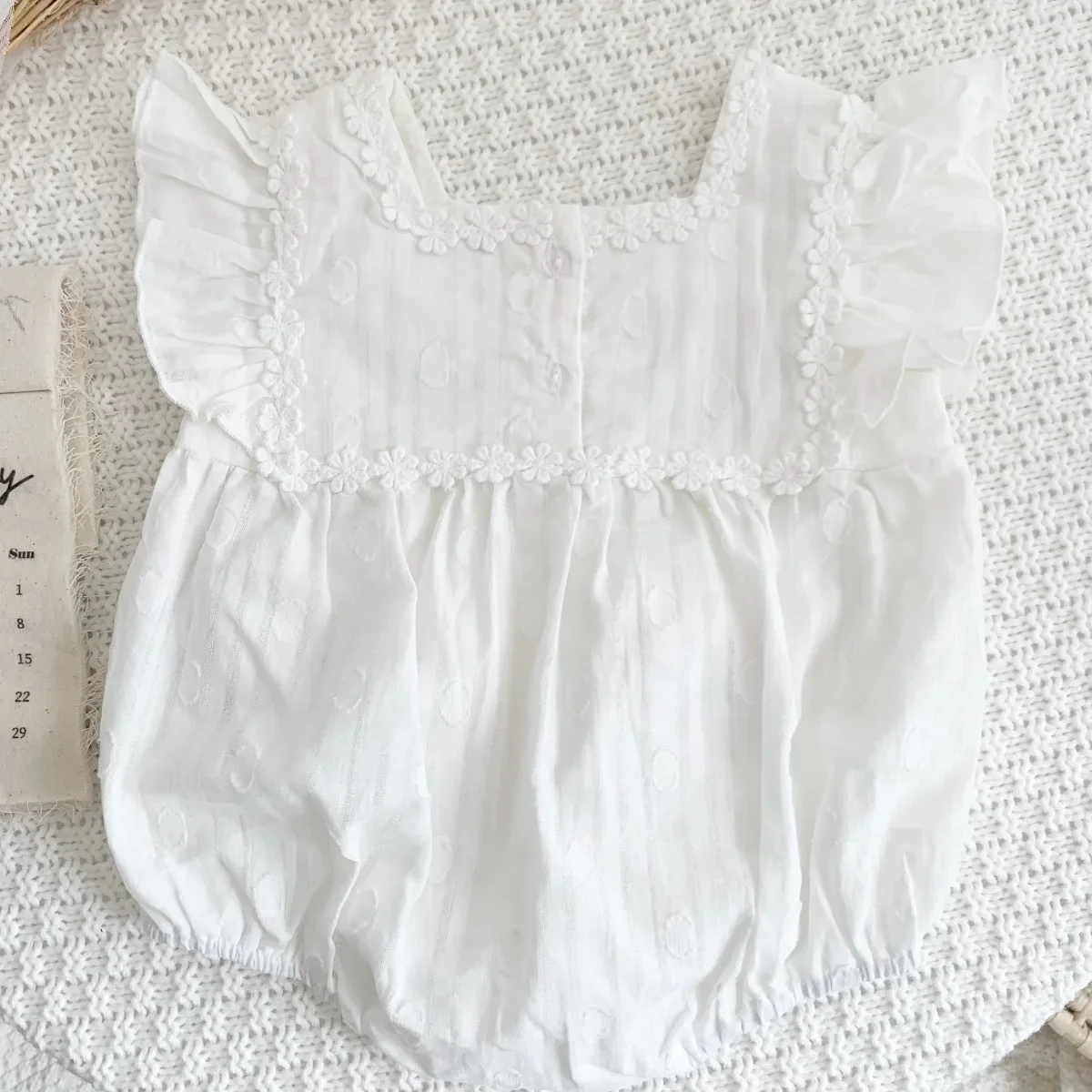 Korean Style Baby Girl Summer Outfit Embroidered Romper One Year Old Birthday Clothes Cotton Crawling Suit Newborn Hundred Days