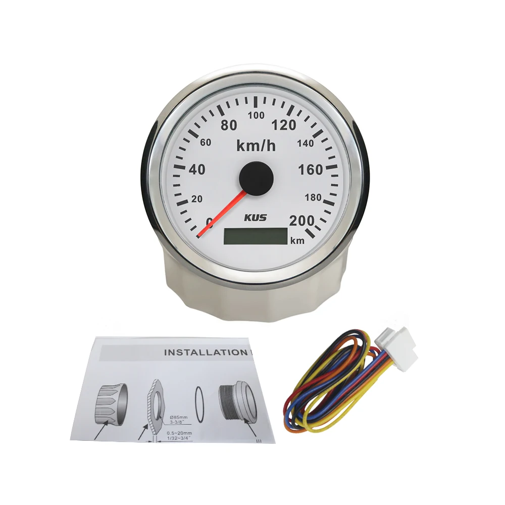 KUS 85mm 0-120KM/H 0-200KM/H Universal  Pulse Speedometer Milometer  Speed Waterproof Gauge Red and Yellow Backlight Available