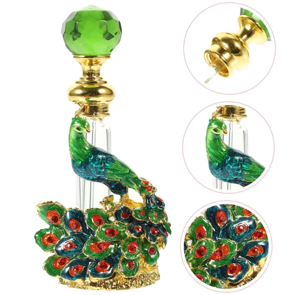 Vintage Metal Luxury Peacock Perfume Bottle Dubai Arab Style Essential Oils Dropper Bottle Container Middle East Wedding Decor vintage style peacock box crystal jewelry trinket pill box figurine metal peacock jewelry keepsake box storage organizer