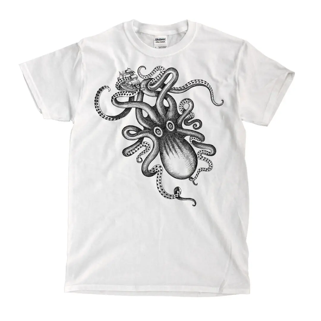 T-Shirt Bianca Kraken Spiced Rum Octopus-Spedizione Veloce! Alta Qualità!