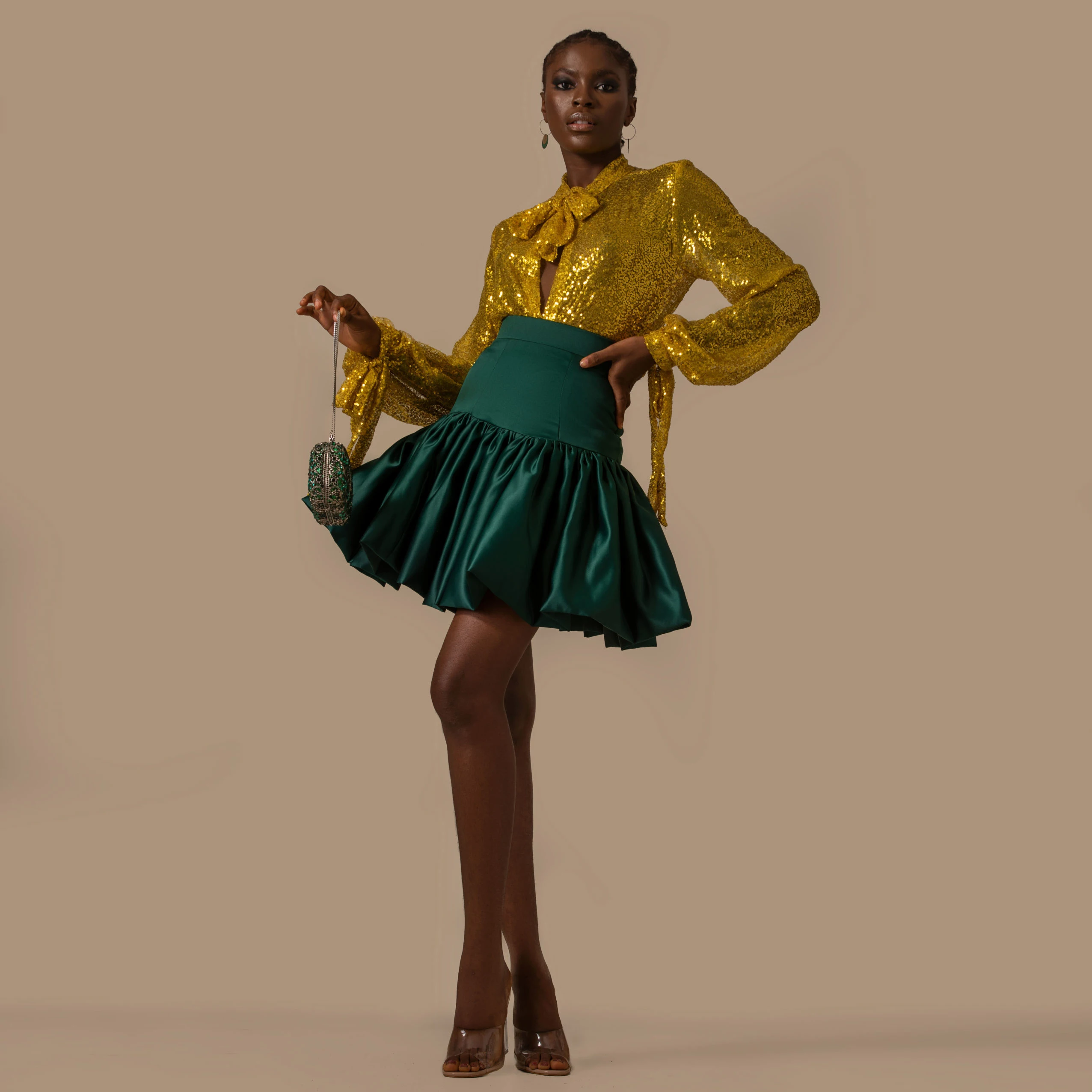 

Dark Green Short A-line Satin Skirts Women High Waistband Fashion Mini Maxi Skirts Zipper Custom Made Female Bottom