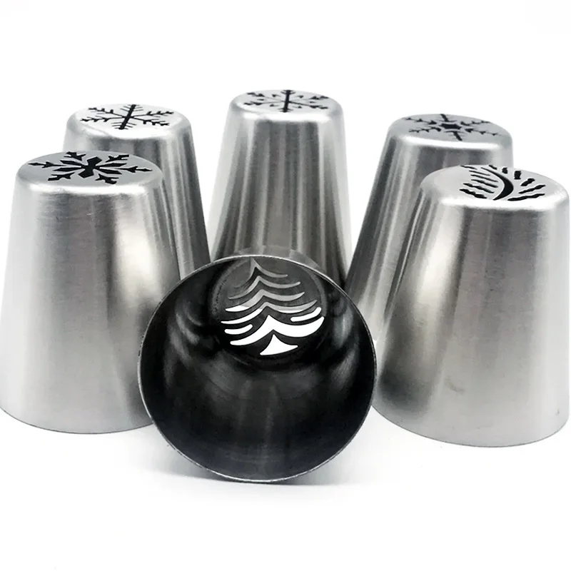 6pcs Icing Piping Tips Christmas Tree Snowflake Russian Leaf Nozzle Bakeware Cupcake Cake Decorating Pastry Baking Tools K082