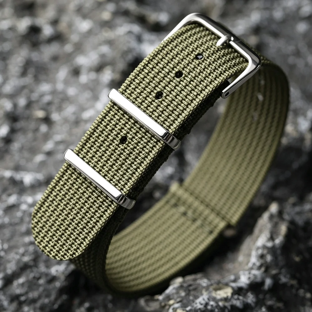 Ribbed Nylon Watch Strap - Durable Military-Inspired Watchband Accessory