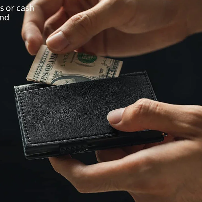 Rfid 마이크로 화이버 가죽 신용 카드 소지자 남성용 지갑 블랙 슬림 얇은 은행 카드 소지자 케이스 스마트 미니멀리즘 지갑 Porte Carte