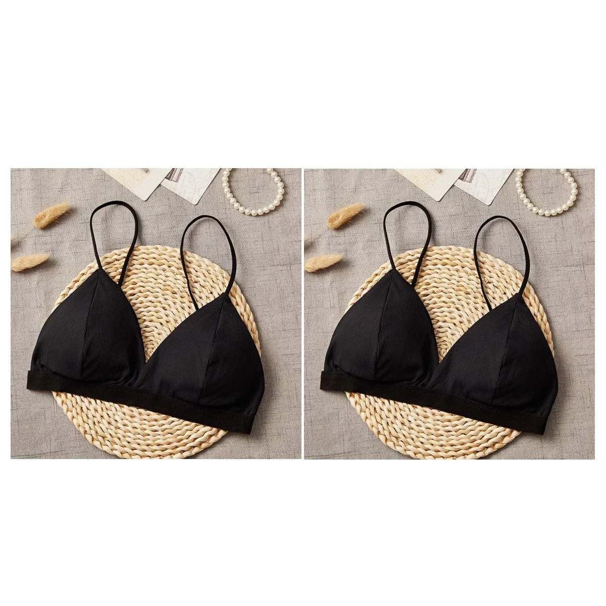 2Pcs/Set Women Bralette Triangle Cup Bra Top Female Seamless Underwear Sexy Lingerie V Neck Padded Bras Comfort Intimates