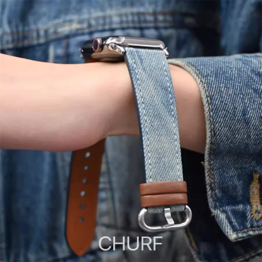 Apple Watch 스트랩과 호환되는 새로운 타이 염색 데님 스트랩 49mm 45mm 44mm 42mm Apple W와 호환되는 여성용 교체 스트랩