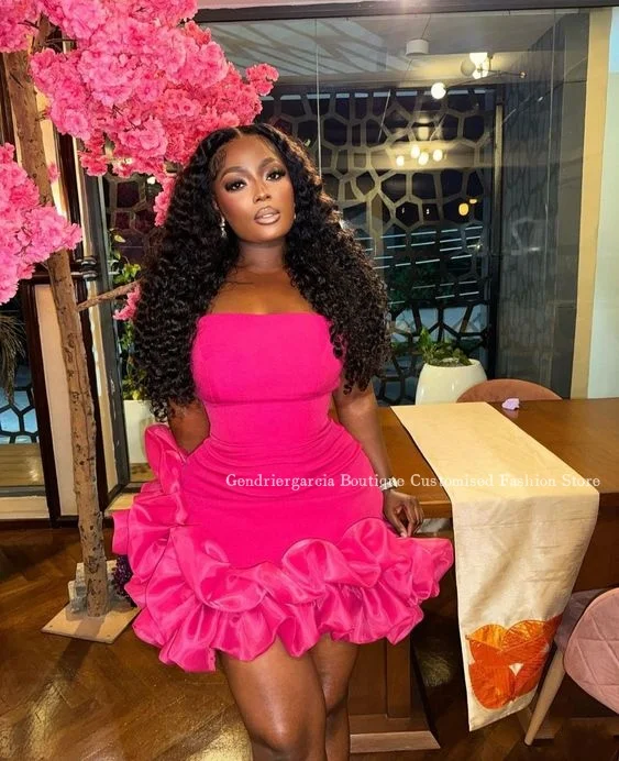 Rose Mini Prom Cocktail Dress For Balck Girls Exquisite Sheath Lace Applique Birthday Party Celebrity Dress abiye elbise Custom