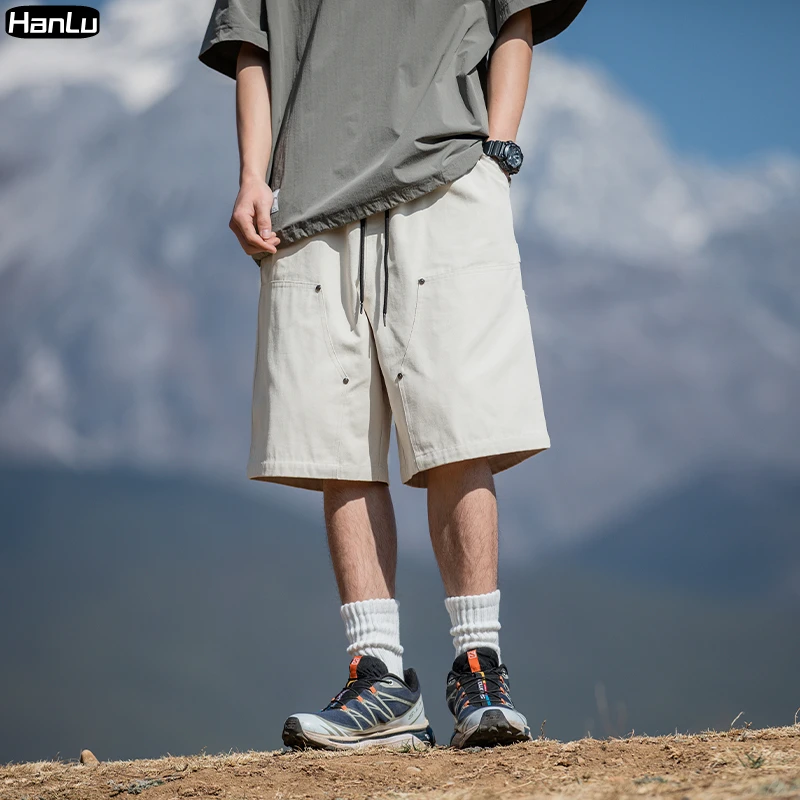 Men's shorts Summer new solid color simple cotton shorts Men's loose fitting sports Summer casual American retro shorts
