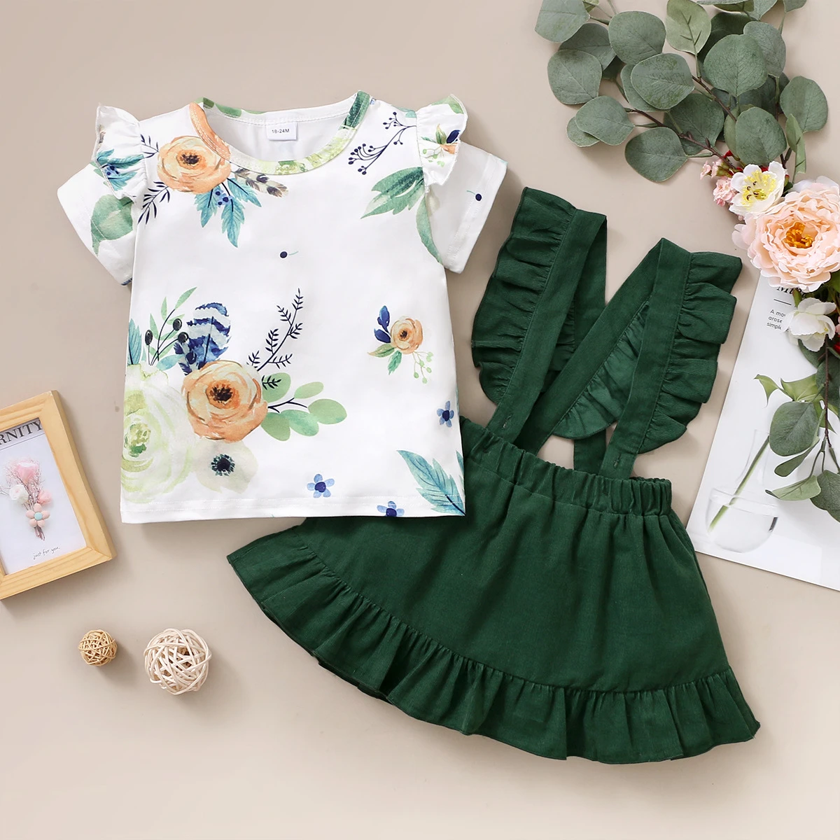 Children Clothing Sets Baby Girl Clothes Infant Floral Ruffle T-shirt + Solid Suspender Skirt 2pcs Set Toddler Casual Outfits cute baby suit