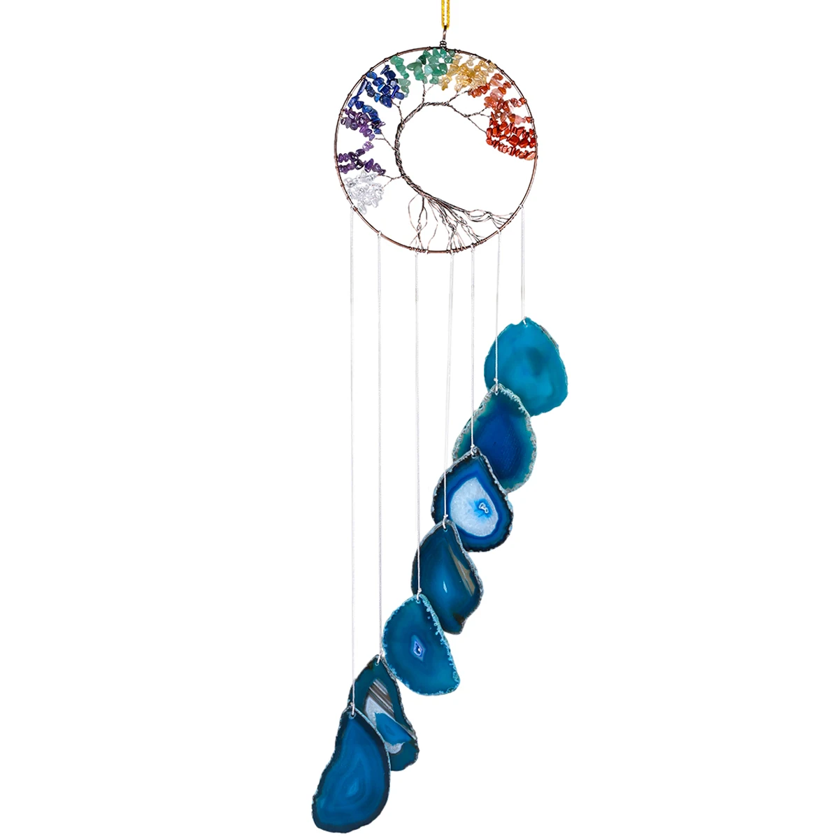 7 Chakra Crystal Tree Of Life Agate Slices Wind Chimes Reiki Healing Wall Hanging Ornaments For Window Home Decoration