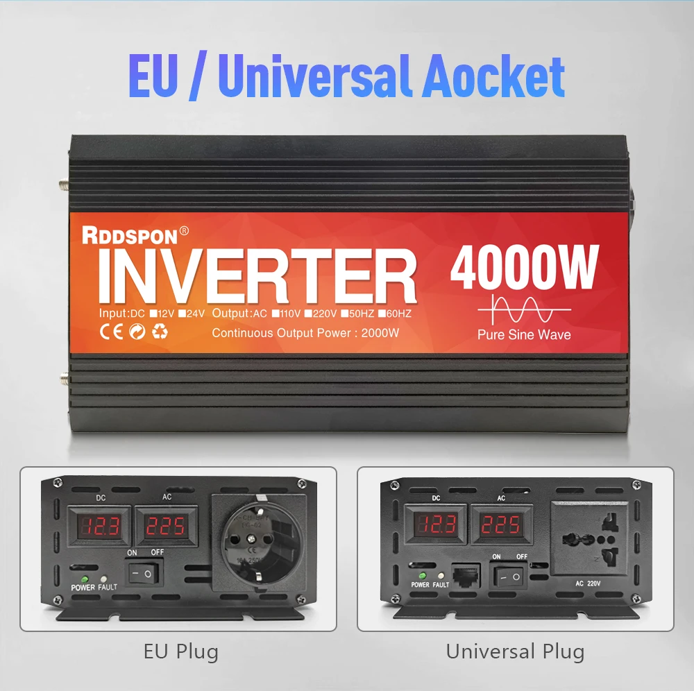 conversor solar, transformador, 12V, 220V, 4000W, 3000W, 2000W, 1600W, 1000W