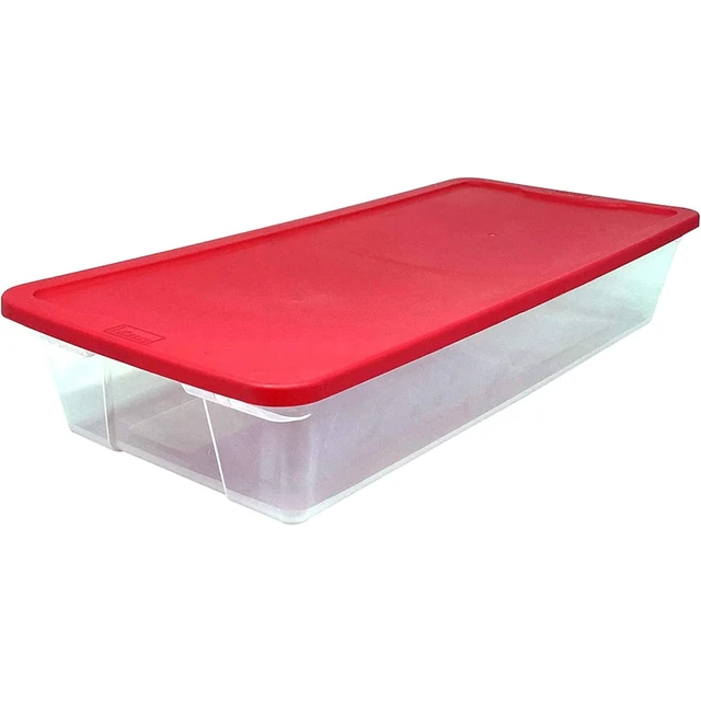 Homz 41Qt Clear Plastic Holiday Storage Container w/Red Snap Lock