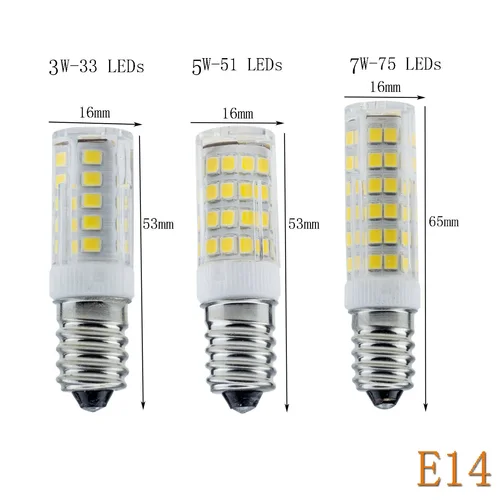 SMD 2835 미니 LED 옥수수 전구, 스포트라이트 냉장고 램프, LED E14, 3W, 5W, 7W, 33LED, 51LED, 75LED, AC220V 전구 2