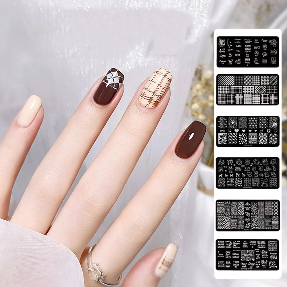 2022 New Trendy Simple Geometric Plaid Nail Art Stamping Plates Cute Mini  Cartoon Nail Stamp Template DIY Nail Art Printing Tool| | - AliExpress