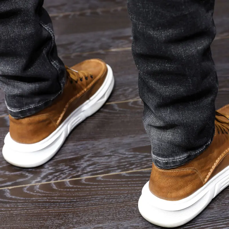 Fashion Designer Men Jeans High Quality Retro Black Gray Stretch Slim Fit Vintage Jeans Men Casual Denim Pants Hombre