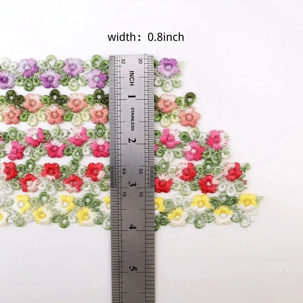 Pink Green Lace Trim Craft Flower Lace Fabric Venise Floral Embroidered Applique Decorated Ribbon 2CM Wide 1Yard lace fabric