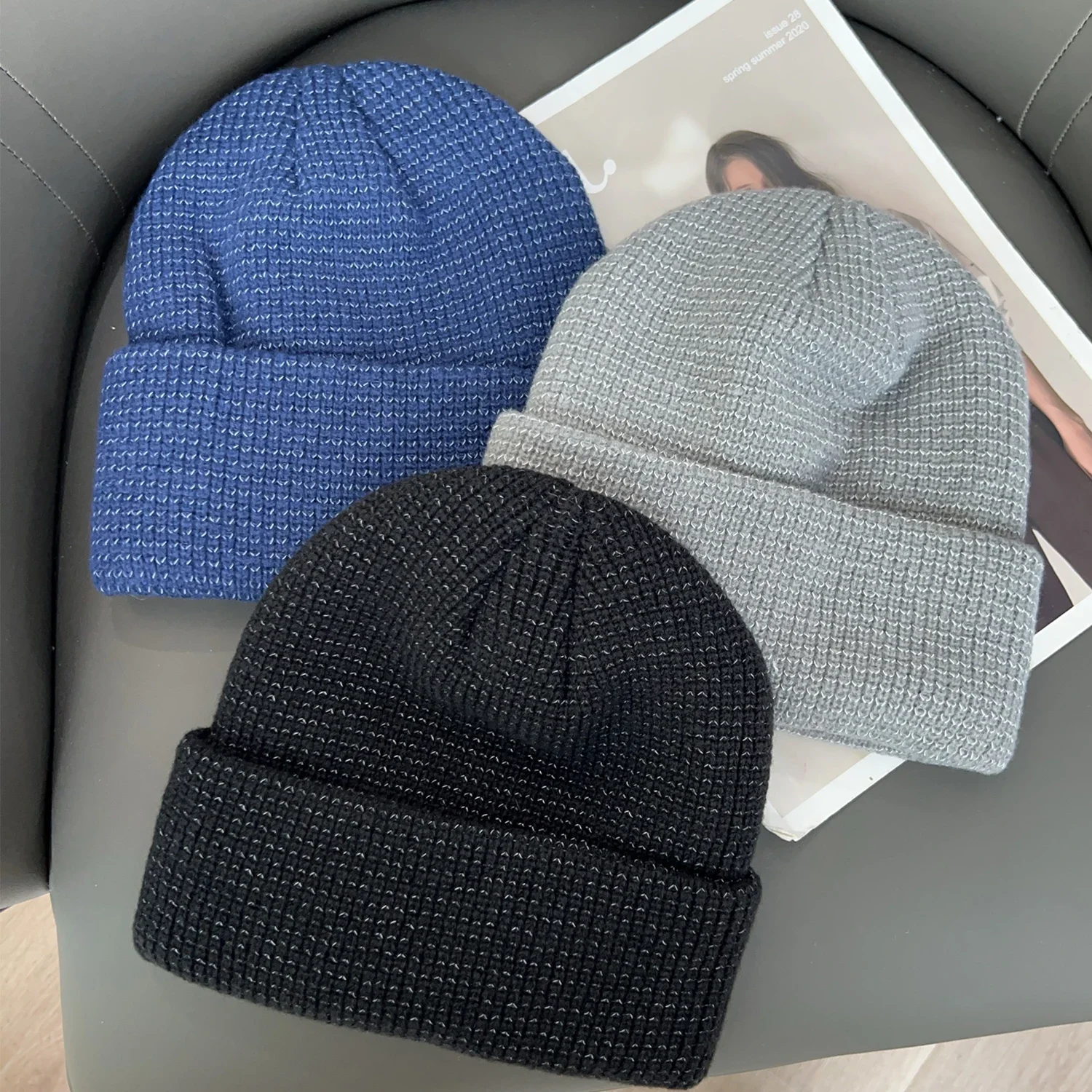Creative Reflective Beanies Hat for WomenFashion Knitted Street Hats Night Fantasy Shining Skullies Cap for Men Warmer Bonnet 4