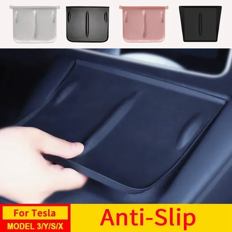 Wireless Charging Silicone Pad For Tesla Model 3 2024 Highland Center Control Storage Box Armrest Non-slip Mat Phone Holder Pads
