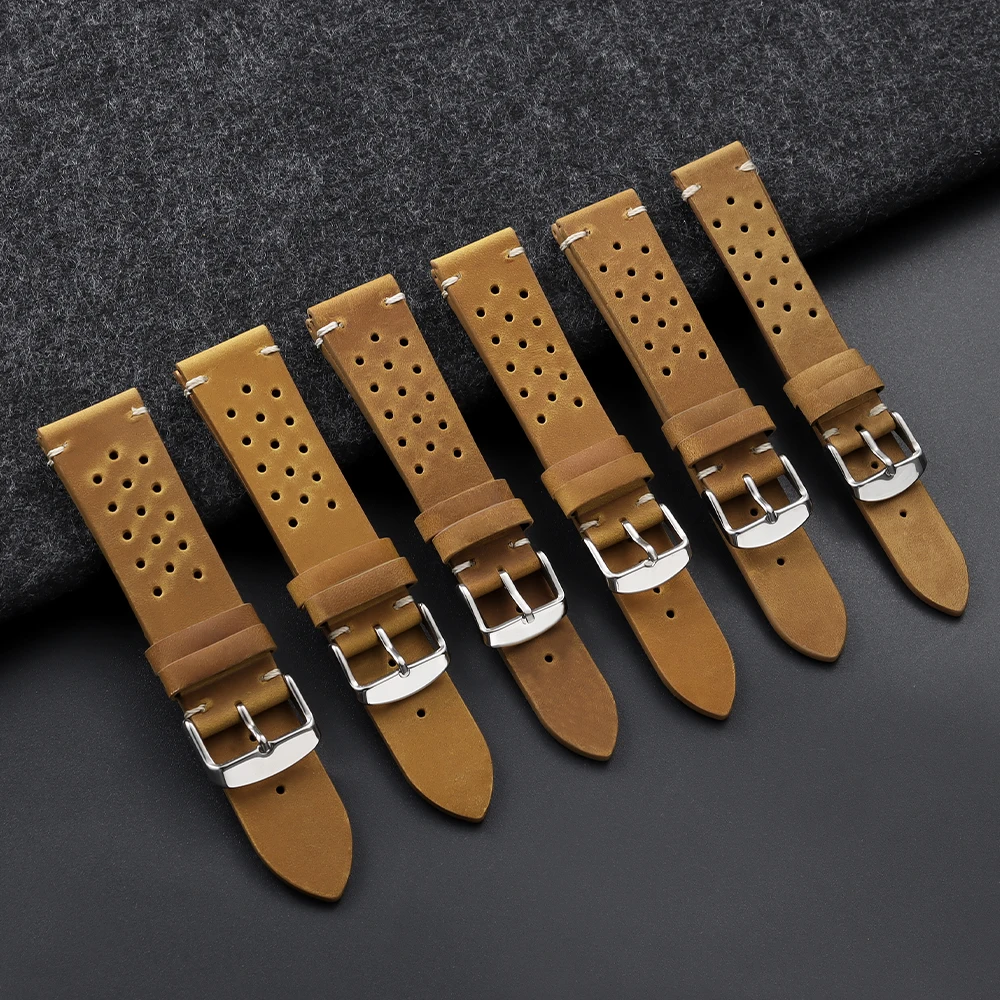 Vintage Cowhide Leather Watch Strap - Black Brown Universal Watchband