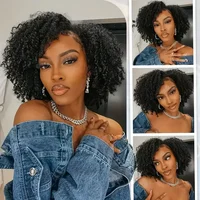 Demi-perruque cheveux humains crépus bouclés perruque cheveux humains prêt à porter 3 en 1 demi perruque avec cordon 200 densité bouclés demi-perruques 16 pouces 1