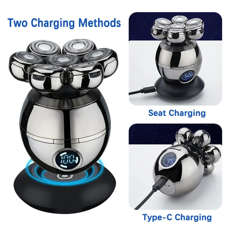 Electric Shaver 7D Floating Cutter Head Base Charging Portable Men Beard Trimmer Clipper Rechargeable Bald Head Electric Razor 6