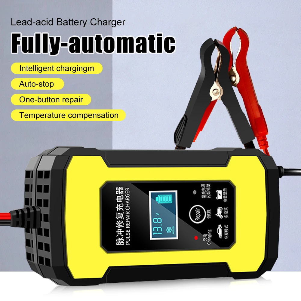 

Car Battery Charger 12V/6A Automatic Pulse Battery Repair with LCD Display for 2Ah-100Ah Lead-Acid AGM Gel SLA Auto Motorcycle