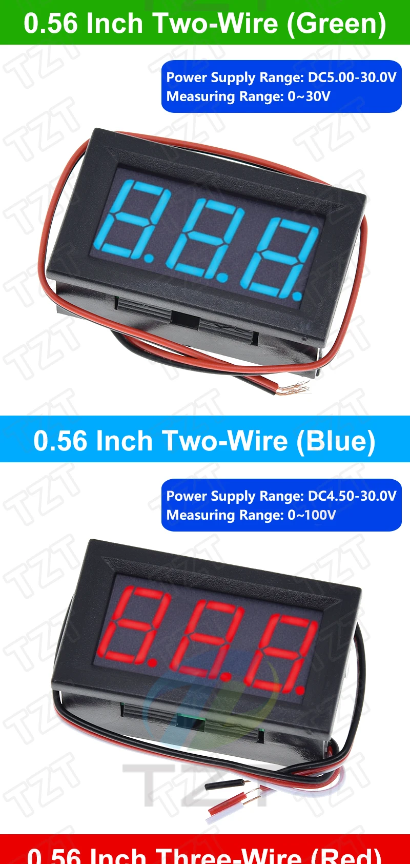 Digital Voltmeter 0,28/0,36/0,56 Zoll Digital Voltmeter Spannung Panel Meter Rot/Blau/Grün/Gelb Elektromobil Motorrad Auto – Detail 14