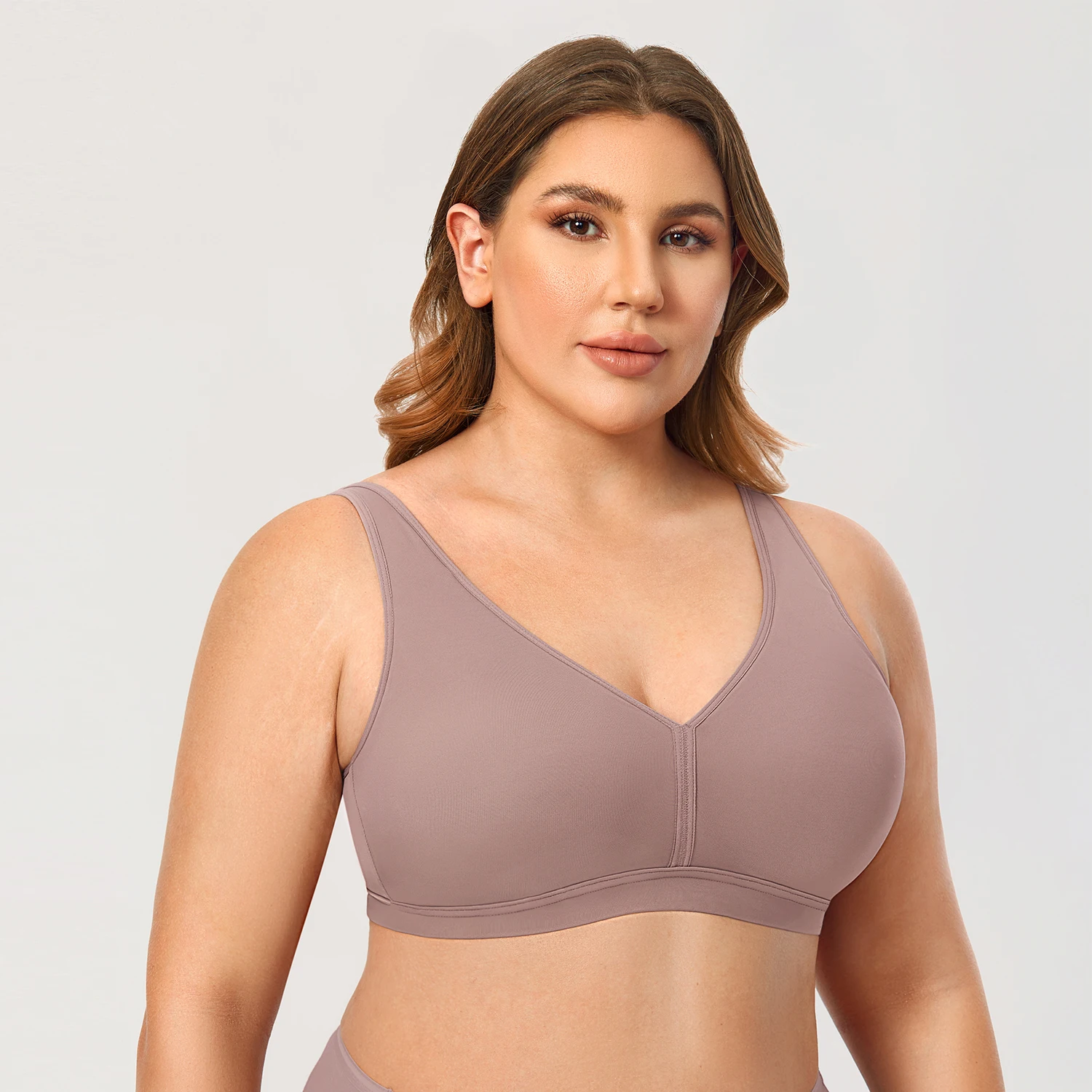  Womens Plus Size Wireless Bra Support Comfort Full Coverage  Unlined No Underwire Smooth Beige 42G