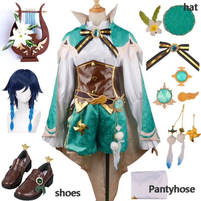 

New Genshin Impact Venti Cosplay Windy Wenty Full Set Game Suit Uniform girl costume S-XL wendy