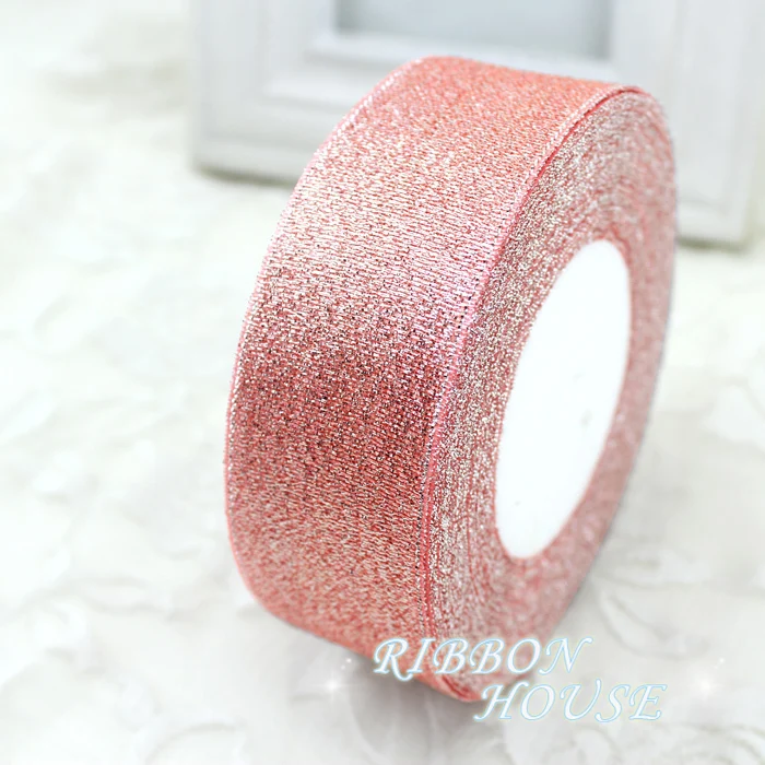 Pink Meat Metallic Glitter Ribbon - 25 Yards, Colorful Gift Packaging Wholesale