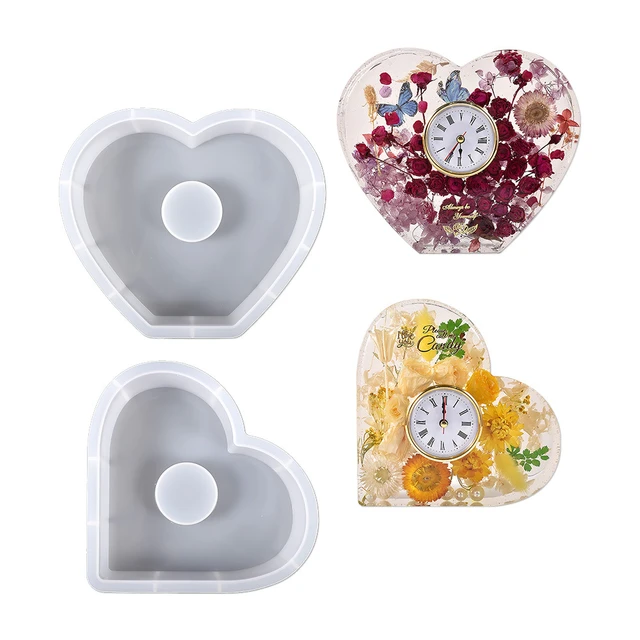 DIY Heart-shaped Table Clock Epoxy Resin Mold Valentine's Day Geometry  Vertical Clock Mirror Silicone Mould Home Decor