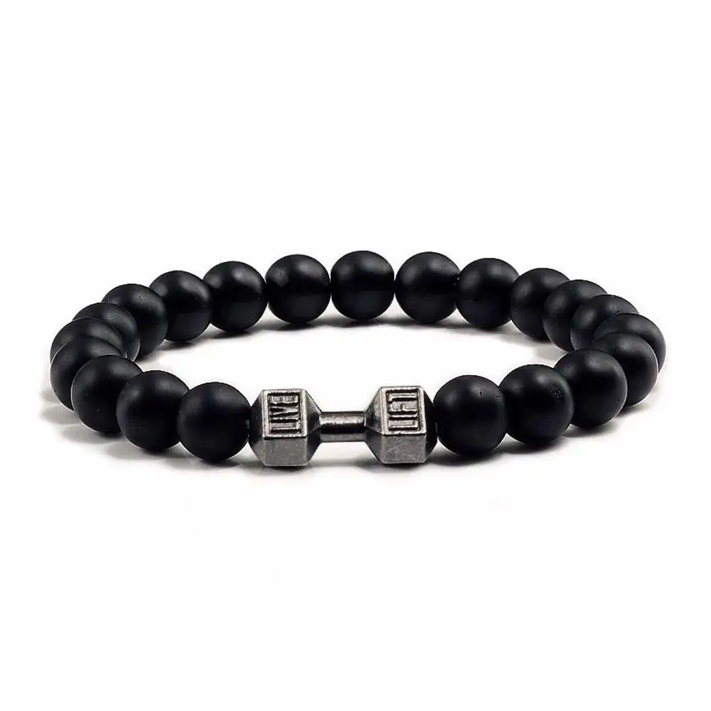 Natural Black Volcanic Lava Stone Dumbbell Bracelet Black Matte Beads Bracelets Fitness Barbell Jewelry Pulseras For Women