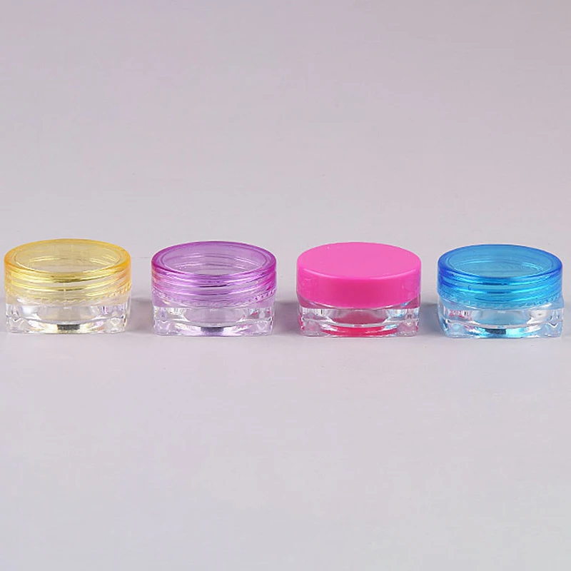 100Pcs/Lot PS Plastic 2g Creamjars Square Bottom Mini Makeup Travel Bottle Cosmetics Cream Jar Container