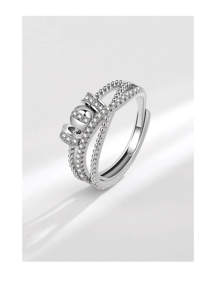 Rotierenden Perlen Angst Zappeln Ring Für Frauen Unendliche Twisted Kupfer Kristall Inlay Stapeln Ringe Schmuck Anillo Mujer Einstellbar – Detail 5