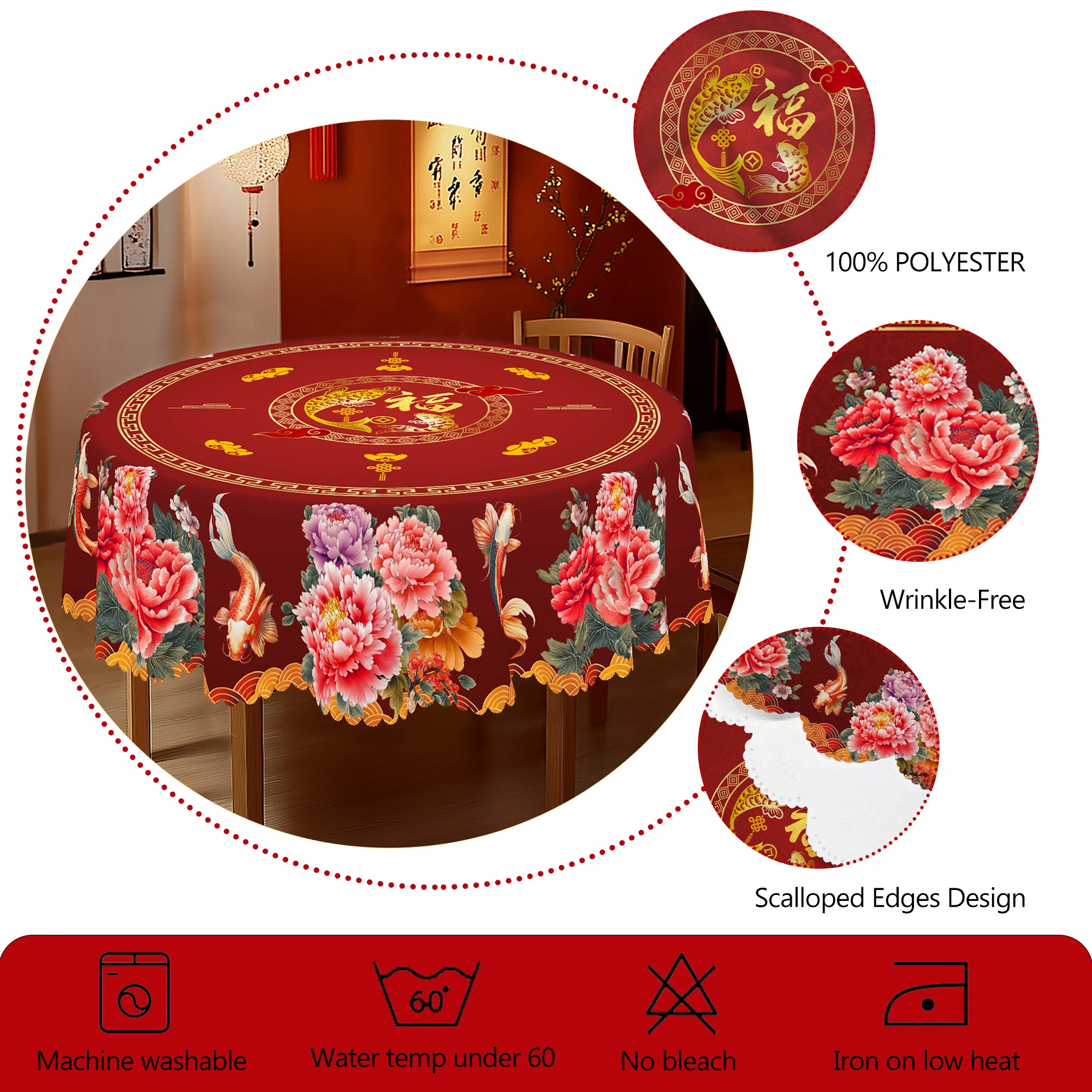 Table Cloth Chinese New Year Red Round Tablecloth Spring Festival Decoration