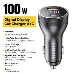High - Power 100W USB - C Car Charger with Quick Charge PD 45W - Grey